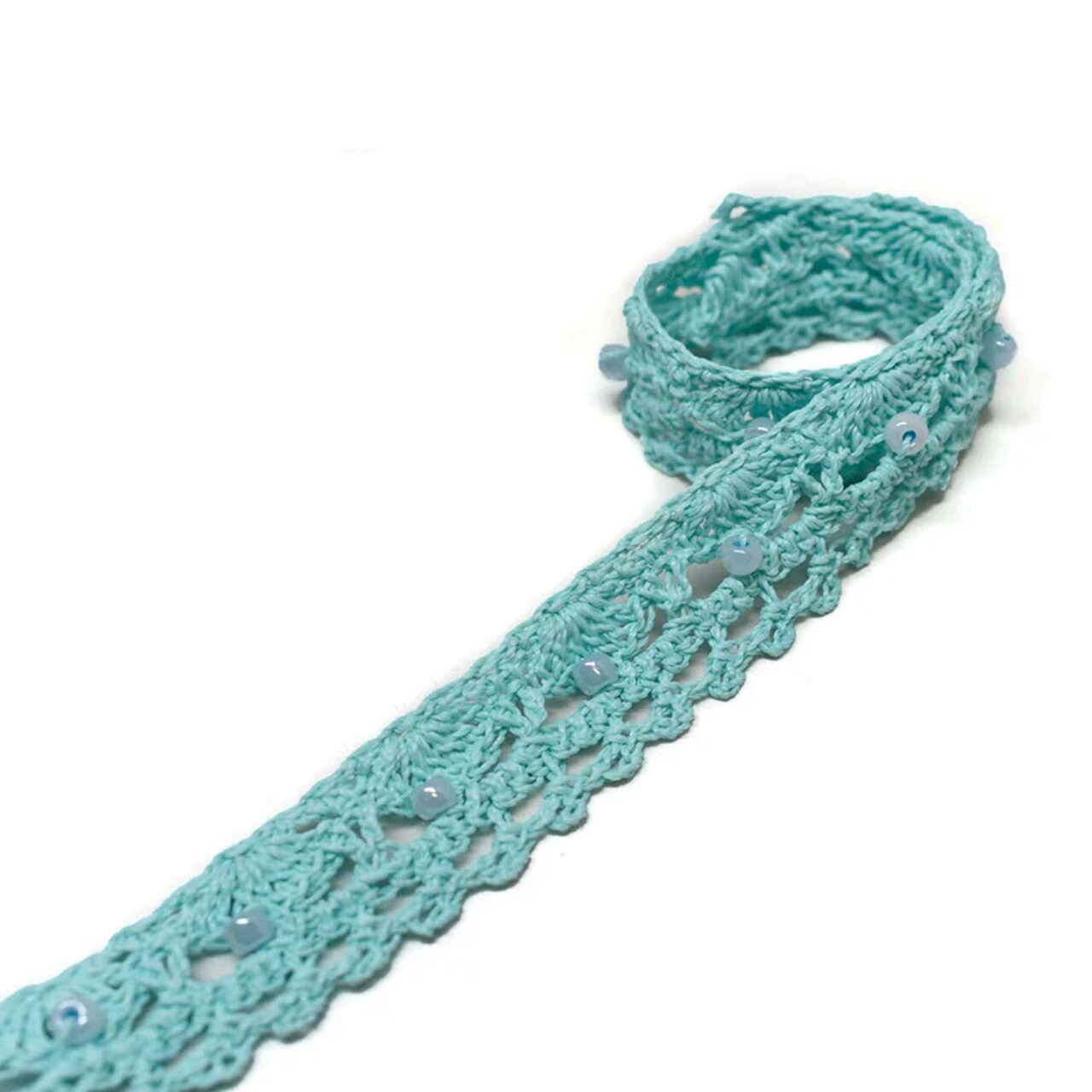 1 Yard Crochet Beaded Trim Decorative DIY Craft Ribbon 0.625 inch Width